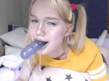 Blonde Trains Her Deepthroat Skills With A Dildo